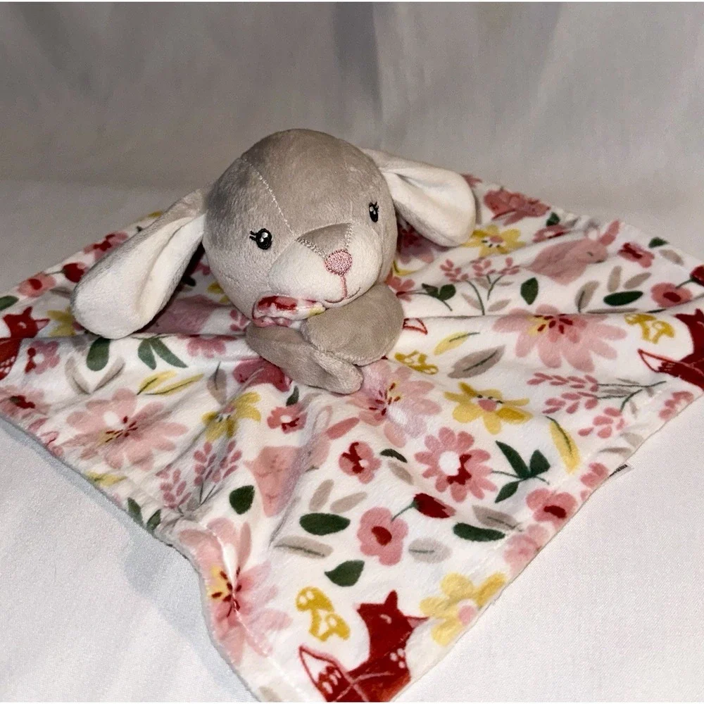 GERBER Modern Moments Baby Plush Gray Bunny‎ Lovey Floral Security Blanket